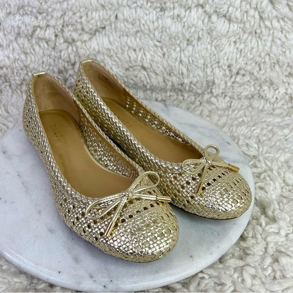 Talbots Blair Woven Ballet Flats Metallic Womens Size 8 Gold Slip On Shoes